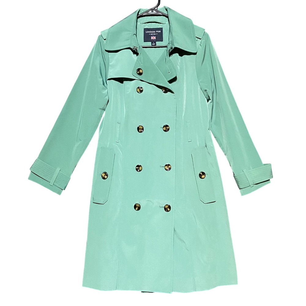 London‎ Fog Women's Mint Green Double Breasted Trench Coat Size Small Workwear